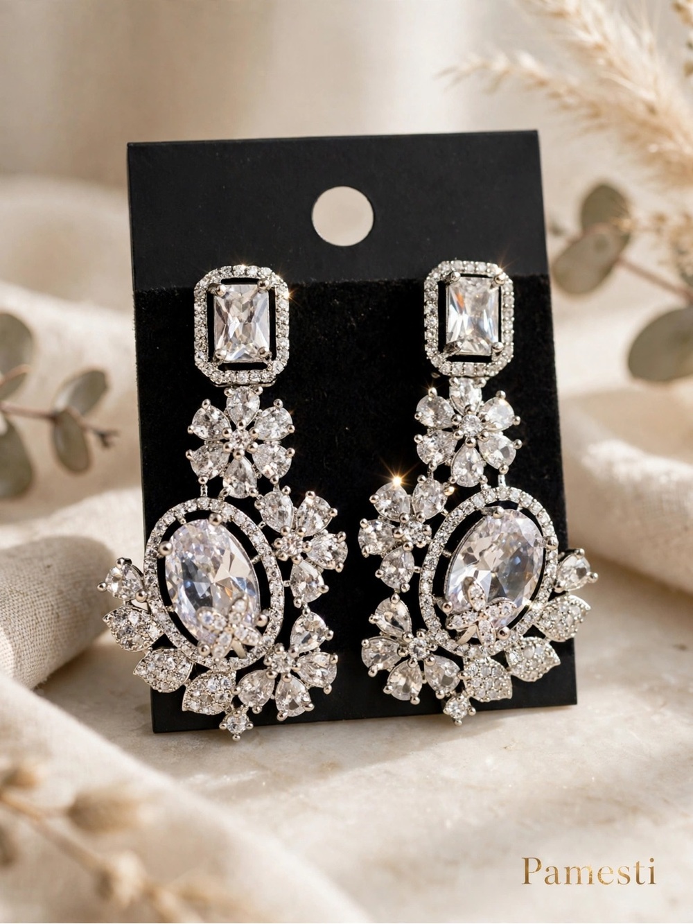 Silver Crystal Drop Earrings - Sparkling Clear Statement Jewelry